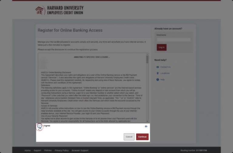 Accept disclosures on HUECU online banking