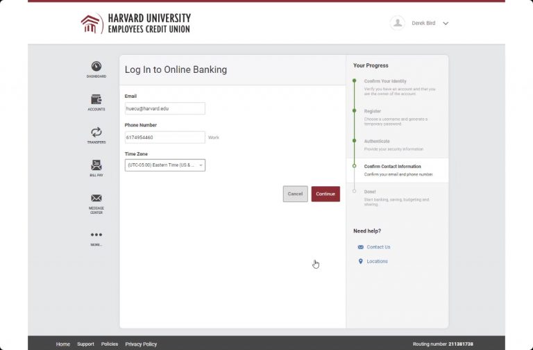 Confirm-Contact-Info Confirm contact info in HUECU online banking