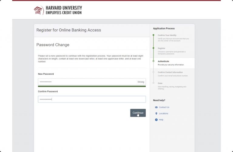 Set new password in HUECU online banking